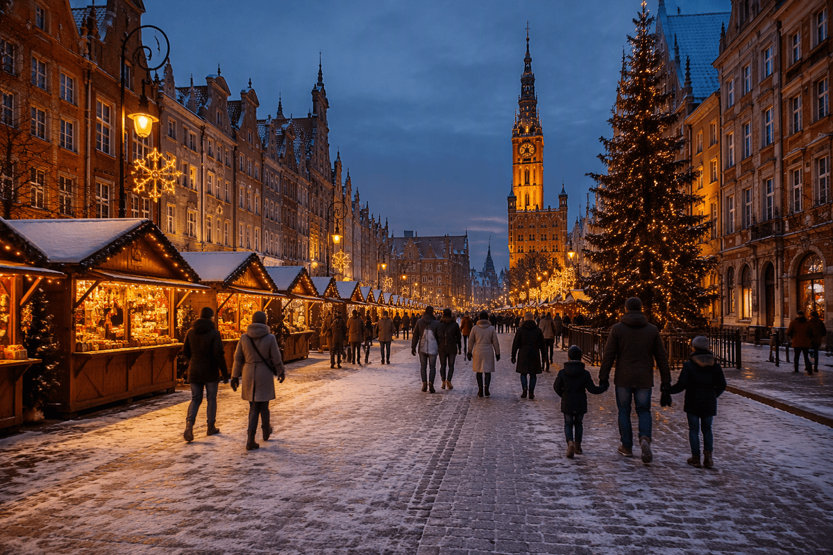 Gdańsk, Baltic winter charm; M:Long Market; O:seaside walk; S:day trips
